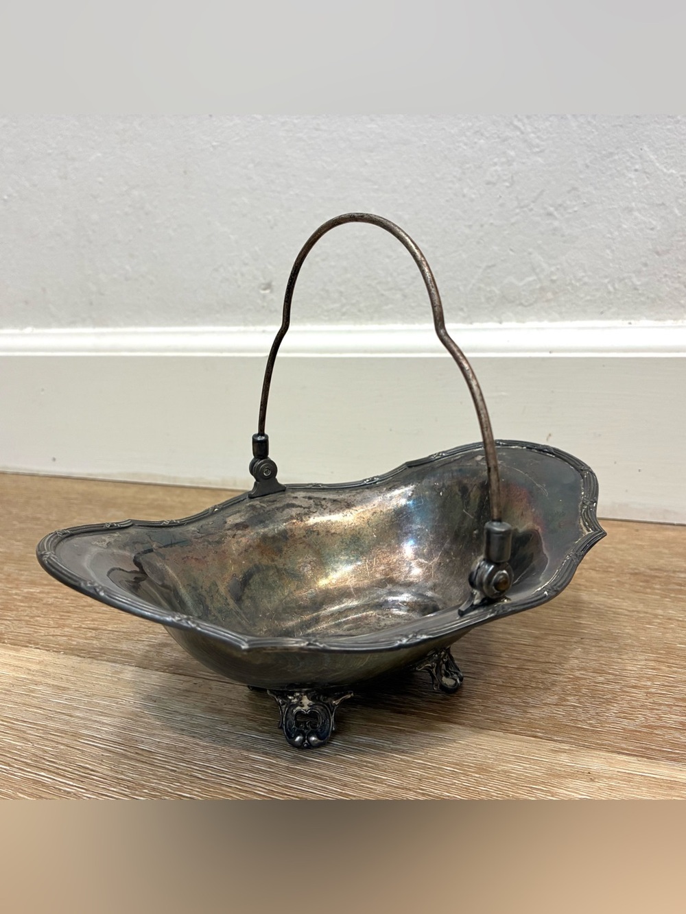 Antique Wallace Bros Silverplate Brides Basket Footed Bon Bon Candy Bowl